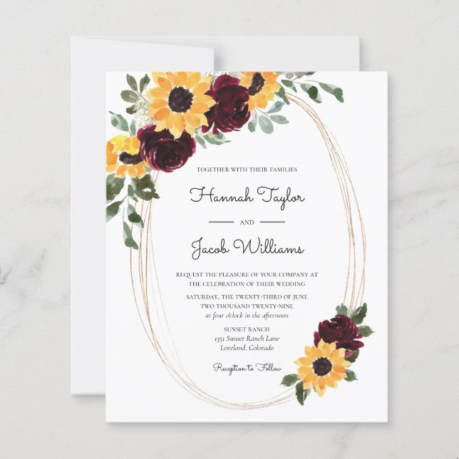 Budget Rustic Sunflower & Roses Wedding Invitation (Vorderseite)