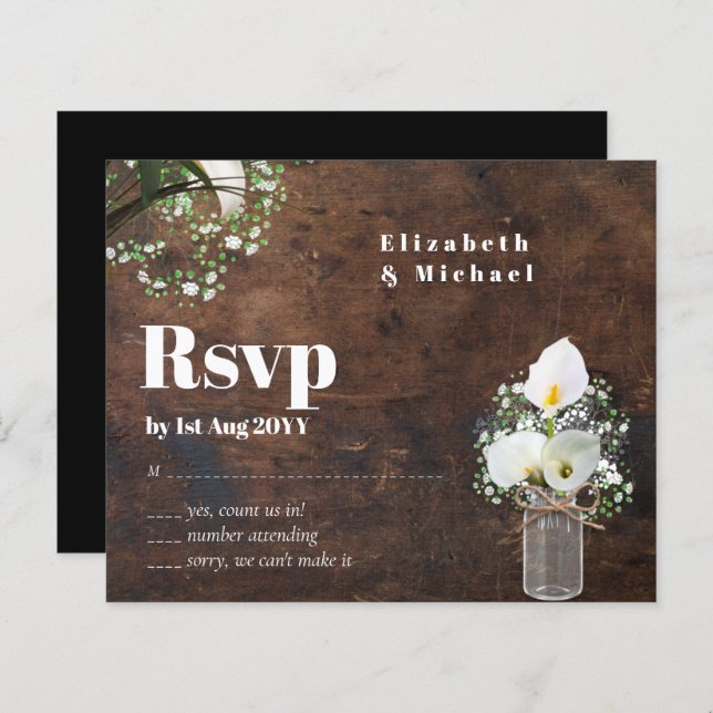 Budget Rustic White Calla Lily Wedding RSVP (Vorne/Hinten)