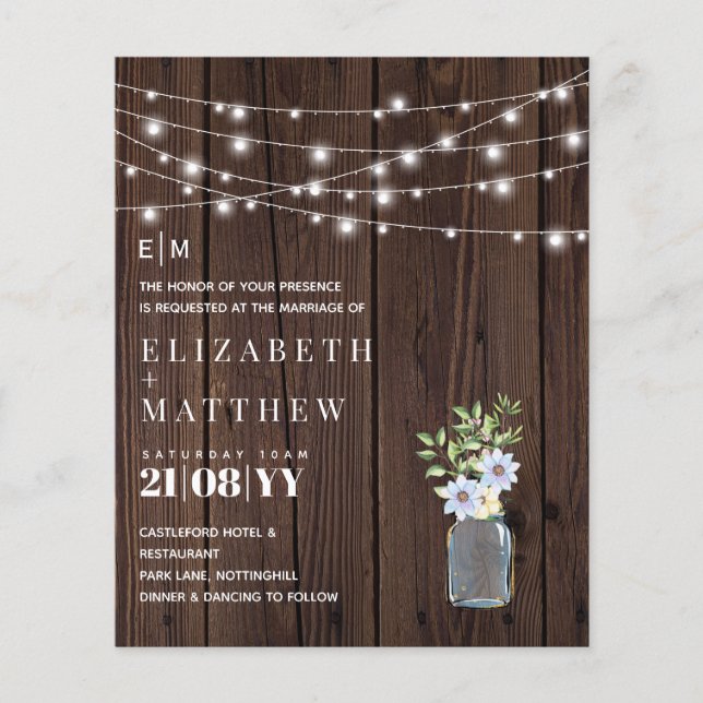 Budget Rustic Wood Blue Yellow Wedites Einladungen (Vorderseite)