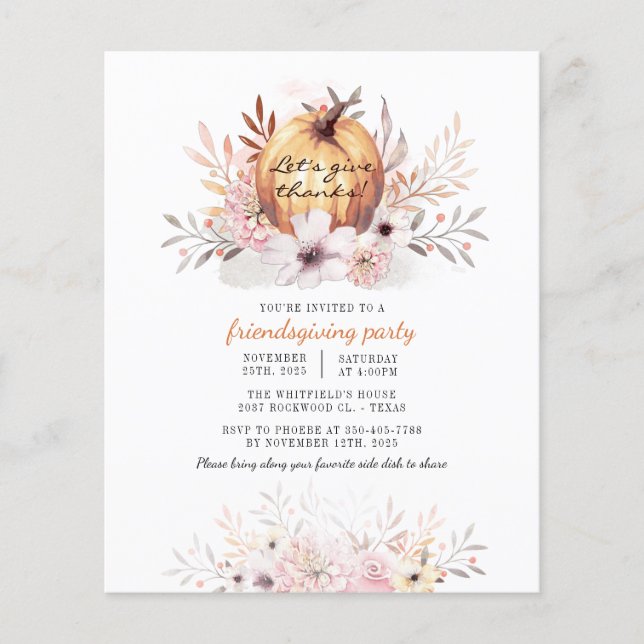 Budget Rustikal Friendsgiving Floral Fall Pumpkin Flyer (Vorne)