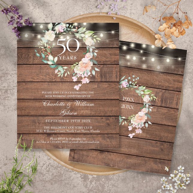 Budget Rustikale Blüte 50 Jahre Einladung (Budget Rustic Floral 50th Anniversary Invitation)