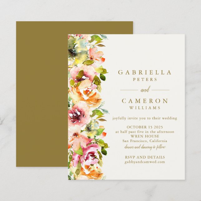 Budget Rustikale Burgundy Gold Floral Wedite Einla (Vorne/Hinten)