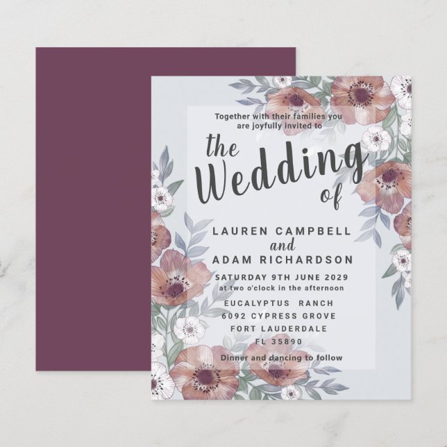 Budget Rustikale Burnt Orange Hochzeit Einladung (Vorne/Hinten)