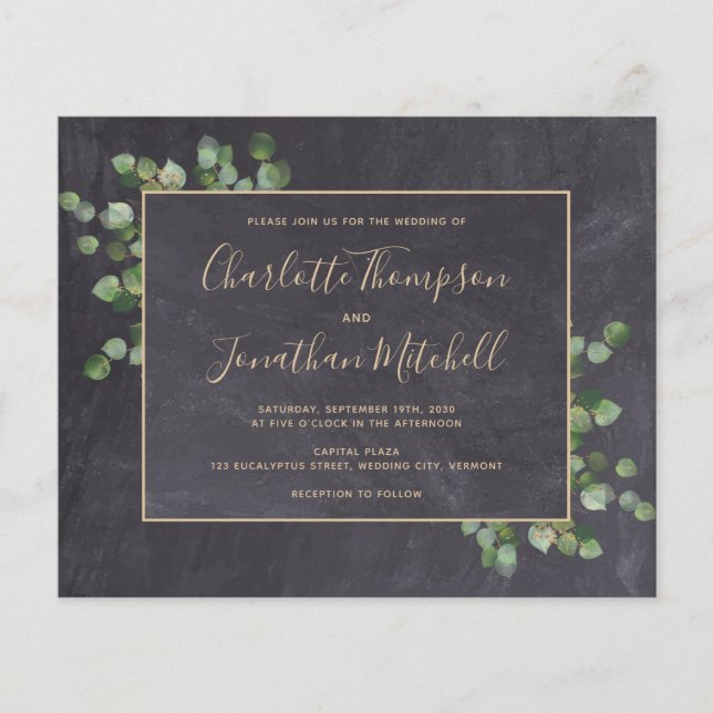 Budget Rustikale Eukalyptus Wedding Einladung (Vorderseite)