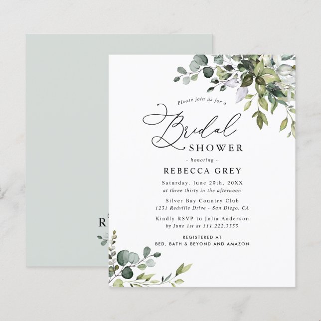 Budget Rustikale Grünanlage Bridal Dusche Einladun (Vorne/Hinten)