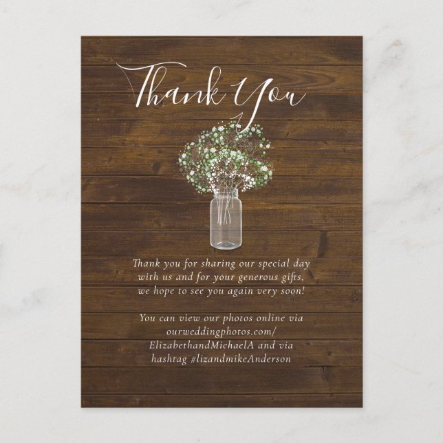 Budget Rustikale Gypsophila Mason Jar Wedding Postkarte (Vorderseite)