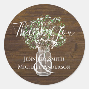 Budget Rustikale Gypsophila Mason Jar Wedding Runder Aufkleber
