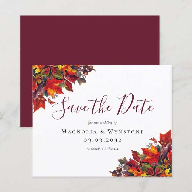 BUDGET Rustikale Herbstblätter Save-the-Date-Karte (Vorne/Hinten)