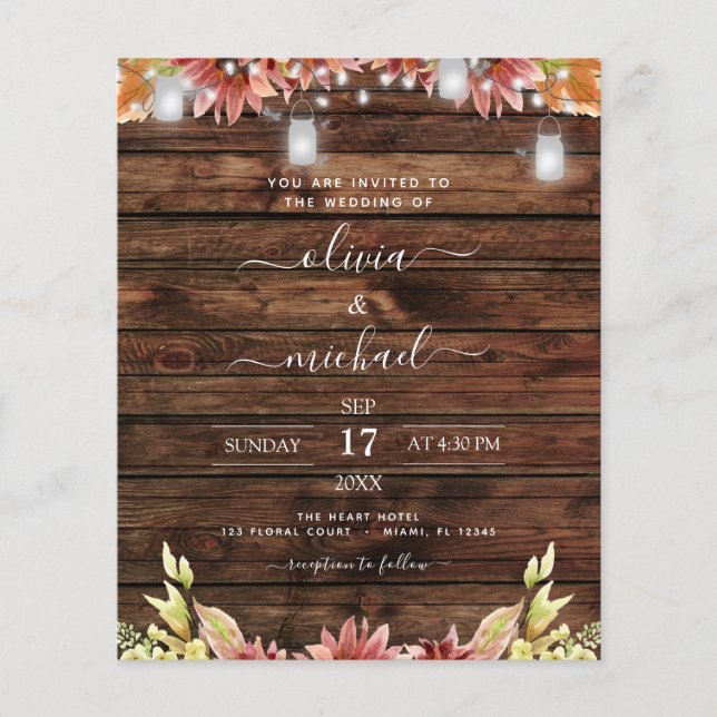 Budget Rustikale Herbstblumen Einladung Hochzeit Flyer (Vorne)