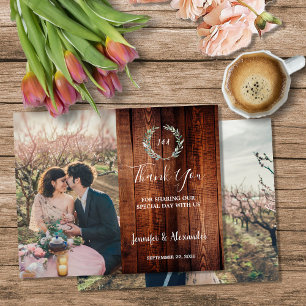 Budget rustikale Holz-Foto-Dankeschön-Hochzeit Flyer