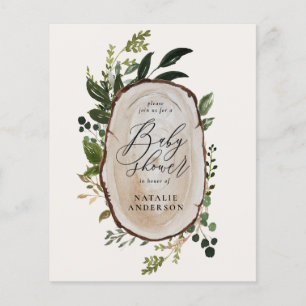 Budget rustikale Holzscheibe-Baby-Party Flyer