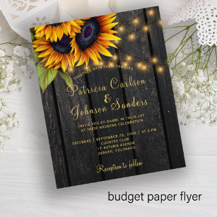 Budget rustikale Lichter Sonnenblumen Hochzeit Ein Flyer