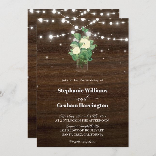 Budget Rustikale Skriptstring Lights & Lace Weddin Einladung (Vorne/Hinten)