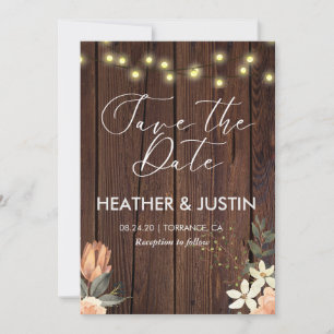 Budget Rustikale Skriptstring Lights & Lace Weddin Save The Date