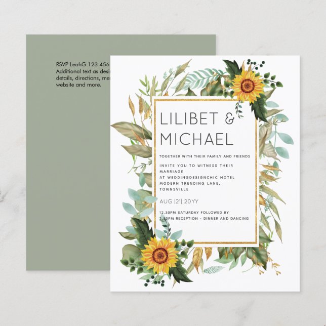 Budget Rustikale Sonnenblumen BOHO Greenerity Wedd (Vorne/Hinten)
