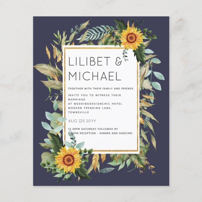 Budget Rustikale Sonnenblumen BOHO Greenerity Wedd Flyer (Vorne)