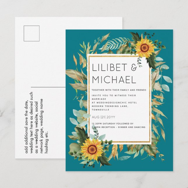 Budget Rustikale Sonnenblumen BOHO Greenerity Wedd Postkarte (Vorne/Hinten)
