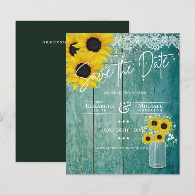 Budget Rustikale Sonnenblumen Lace Mason Jar Weddi (Vorne/Hinten)