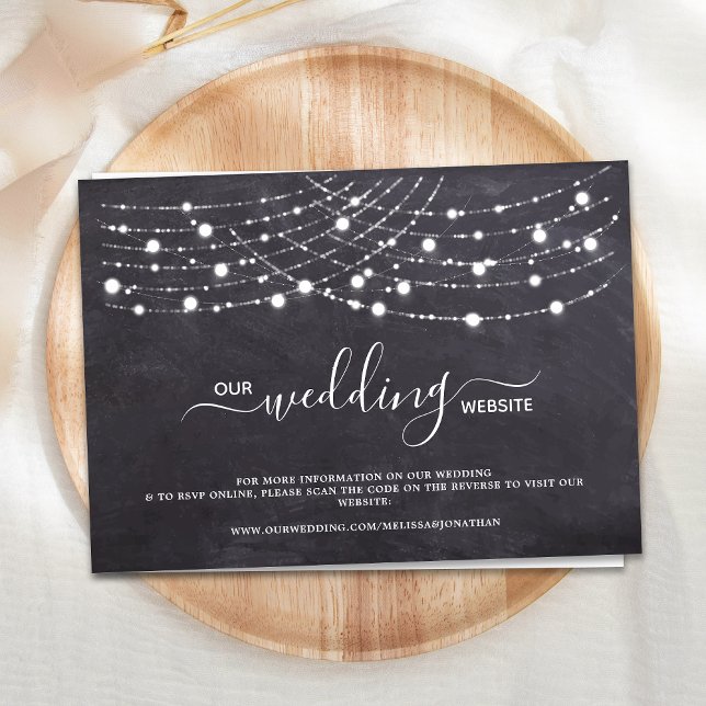 Budget Rustikale String Lights Hochzeiten QR Code  Mitteilungskarte (Von Creator hochgeladen)