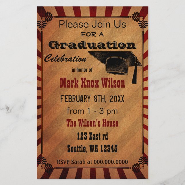 Budget Rustikale Vintag Graduation Party Einladung (Vorderseite)