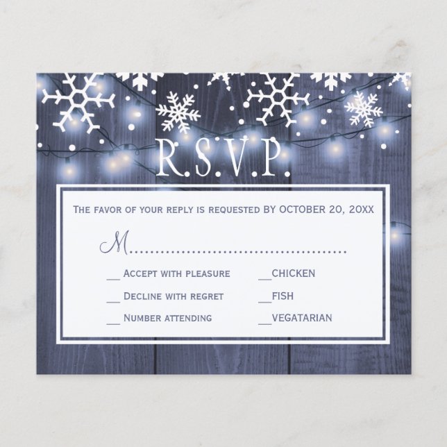 Budget rustikale Winter Hochzeit rsvp Karte (Vorderseite)
