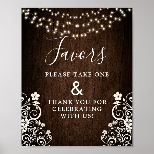 Budget Rustikale Woodsy Lights Wood Wedding Signs Poster (Vorne)