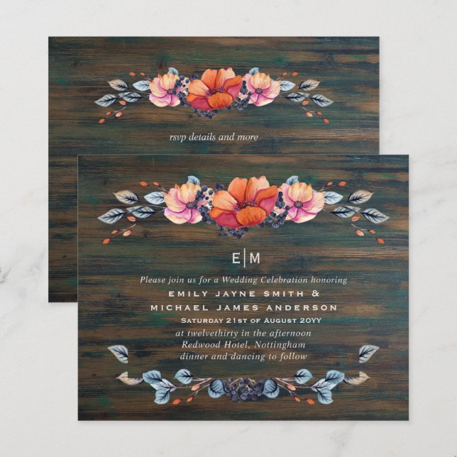 Budget Rustikales Holz Orange Wedding Einladungen (Vorne/Hinten)