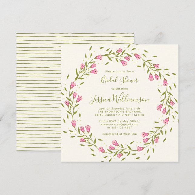 Budget Rustikales Rosa Garden Blume Brautparty Einladung (Vorne/Hinten)