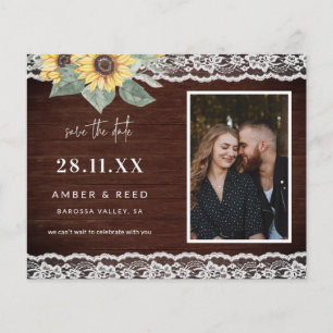 Budget Rustikales Sonnenblumen & Foto Save the Dat Flyer