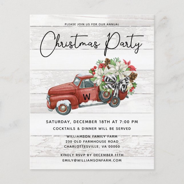 Budget Rustikales Weihnachts-Party Roter LKW Einla Flyer (Vorne)