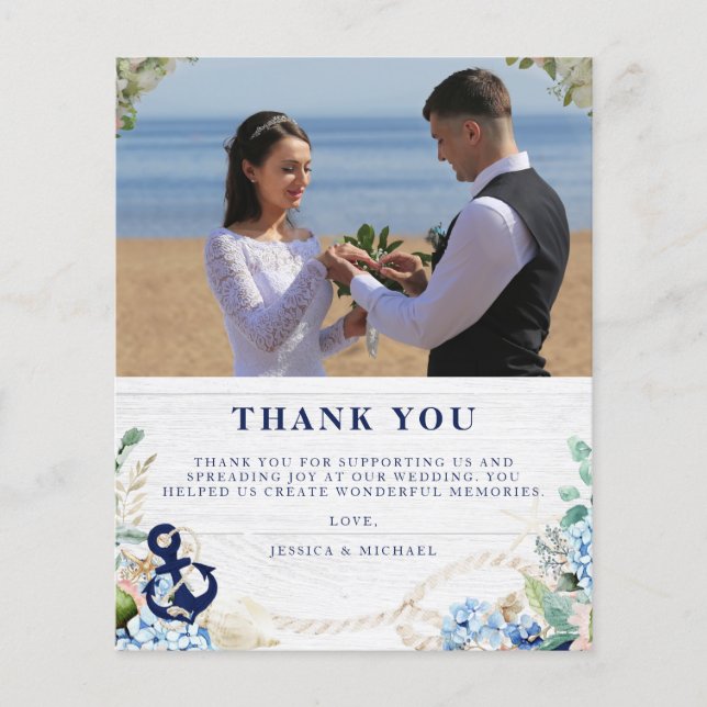 Budget Rustique Mariage nautique Carte de remercie (Devant)