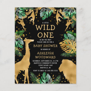 Budget Safari Baby Shower Einladung Schwarz Gold