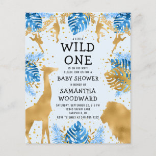 Budget Safari Blue Gold Boy Baby Dusche Einladung