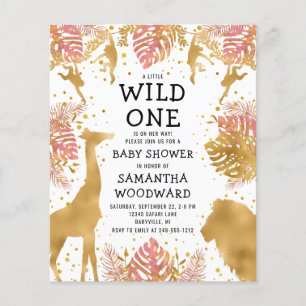 Budget Safari Girl Baby Shower Pink Gold Einladung