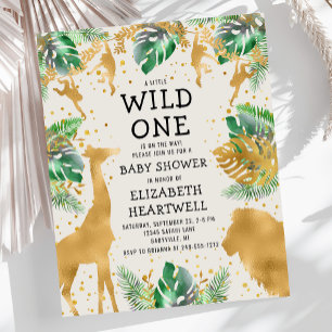 Budget Safari Grün Gold Ecru Babyparty-Einladung