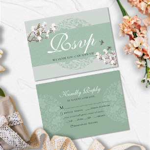 BUDGET Sage Green Chinoiserie Chic Wedding RSVP No Mitteilungskarte