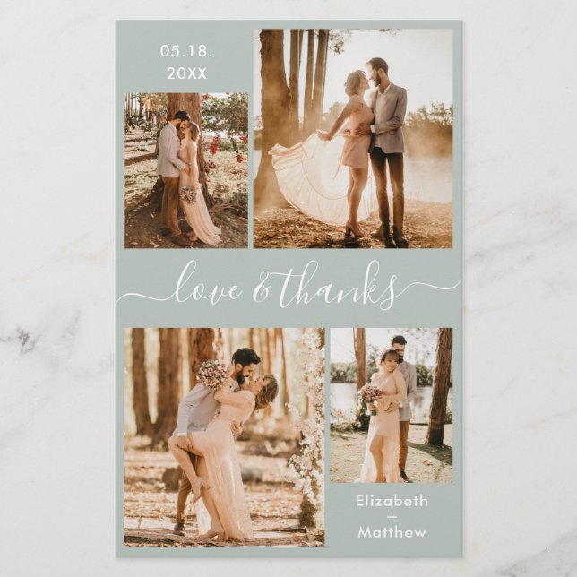 Budget Sage Green Collage Wedding Vielen Dank Flye Flyer (Vorne)
