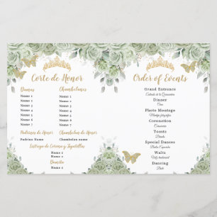 Budget Sage Green Floral Quinceañera XV Programme