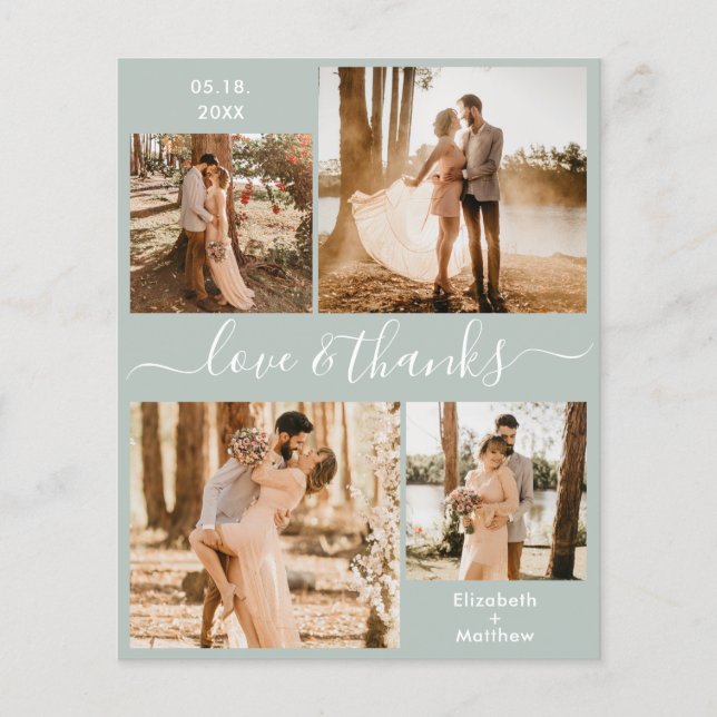 Budget Sage Green Foto Hochzeit Vielen Dank Flyer (Vorderseite)