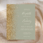 Budget Sage Green Gold Imitate Glitzer Hochzeit Ei<br><div class="desc">Die links Kulisse dieser modernen Hochzeitseinladung besticht durch einen vergoldeten Glitzer mit Imitaten. Der anpassbare Text kombiniert Elfenbeinhandschrift,  Copperplate und kursiven Schriftart auf einem klugen grünen Hintergrund. Die Rückseite ist mit einem passenden Weiß- und Golddesign versehen.</div>