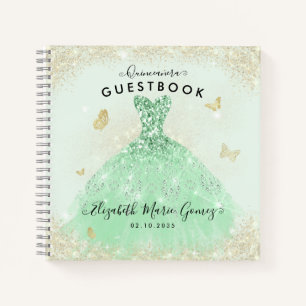 Budget Sage Green Gold Quinceanera Livre d'or