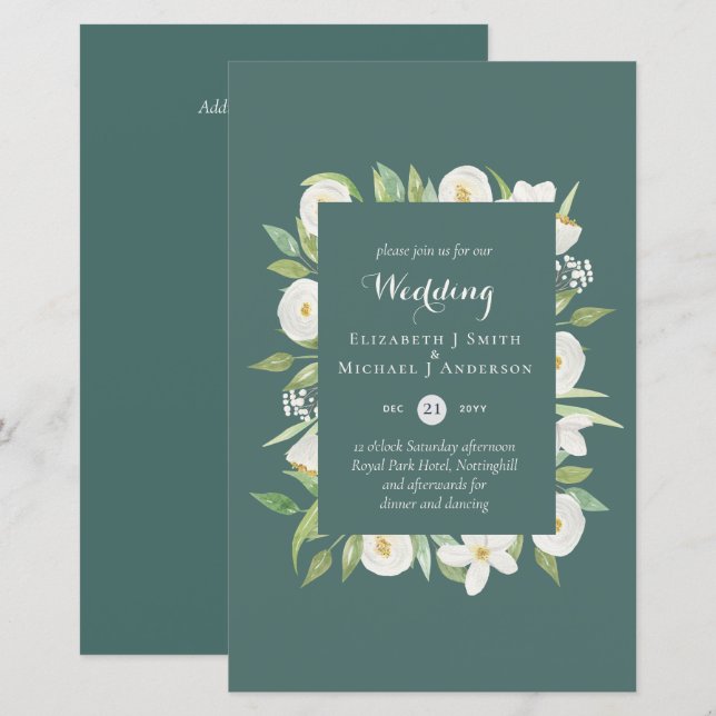 BUDGET Sage Green Magnolia Floral Wedite einladen (Vorne/Hinten)