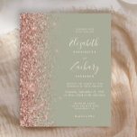 Budget Sage Green Rose Gold Glitzer Hochzeit<br><div class="desc">Die links Kulisse dieser eleganten,  modernen Hochzeitseinladung besticht durch eine Rose Gold Imitat Glitzer-Grenze. Der anpassbare Text kombiniert Elfenbeinhandschrift,  Copperplate und kursiven Schriftart auf einem klugen grünen Hintergrund. Auf der Rückseite ist ein passendes Salbei-Grün- und Rose-Gold-Design.</div>