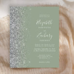 Budget Sage Green Silver Glitzer Hochzeit Einladun<br><div class="desc">Die links Kulisse dieser eleganten,  modernen Hochzeitseinladung besticht durch eine silberne Imitat-Glitzer-Grenze. Der anpassbare Text kombiniert weiße Handschrift,  Copperplate und kursiv Schriftart auf einem grünen Weiß-Hintergrund. Auf der Rückseite ist ein passendes Wein- und Silberdesign.</div>