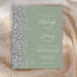 Budget Sage Green Silver Glitzer Hochzeit Einladun<br><div class="desc">Die links Kulisse dieser eleganten,  modernen Hochzeitseinladung besticht durch eine silberne Imitat-Glitzer-Grenze. Der anpassbare Text kombiniert weiße Handschrift,  Copperplate und kursiv Schriftart auf einem grünen Weiß-Hintergrund. Auf der Rückseite ist ein passendes Wein- und Silberdesign.</div>