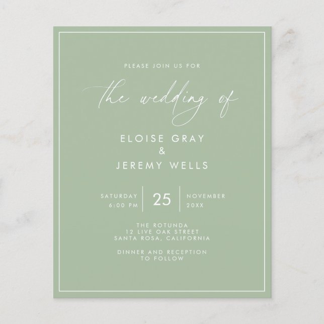 Budget Sage Green Wedding Einladung Flyer (Vorne)