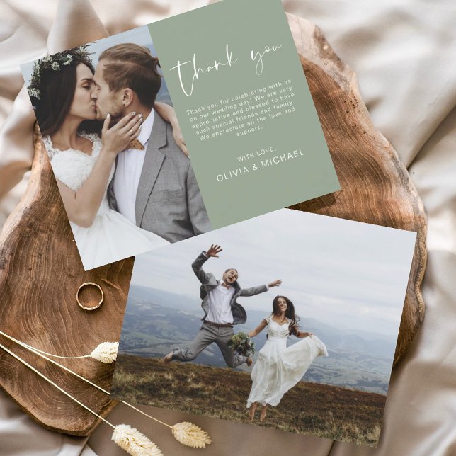 Budget Sage Green Wedding Vielen Dank Foto Card (Von Creator hochgeladen)