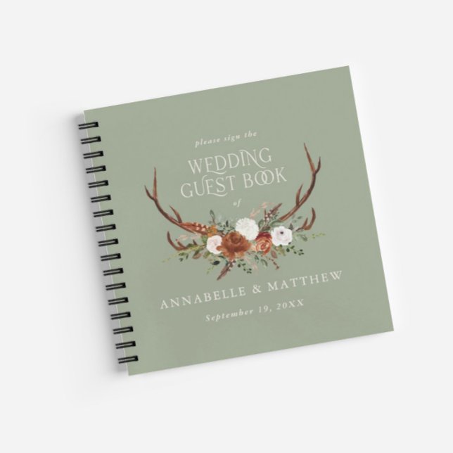 Budget sage vert floral mariage livre d'hôte rusti (Créateur téléchargé)