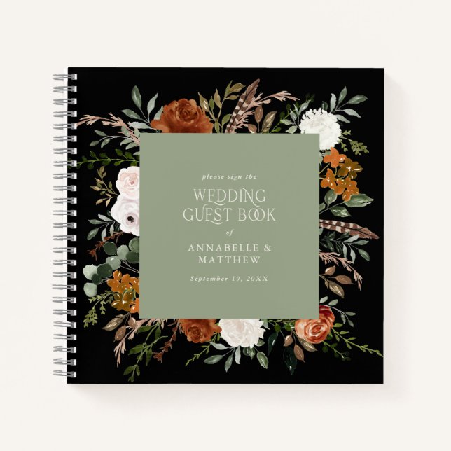 Budget sage vert floral mariage livre d'hôte rusti (Devant)