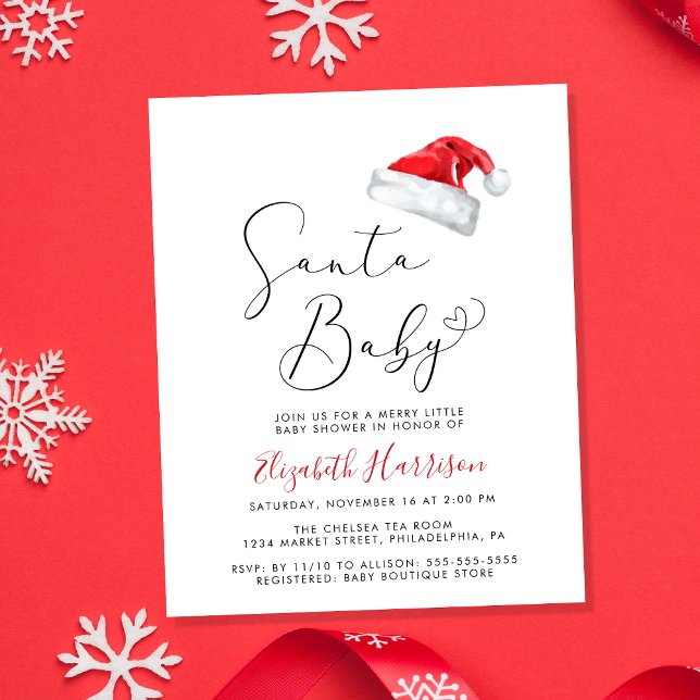 Budget Santa Baby Weihnachtsdusche Einladung (Celebrate your little Santa Baby's upcoming arrival with a cute holiday season baby shower)